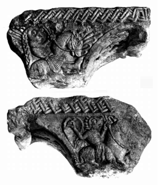 File:Horsemen with plait and shield on the shoulder-stone of the St Jacob monastery in Regensburg, 12th century.JPG