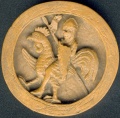 Chevalier chevauchant un coq-, pion de tric trac, fin XIIe siècle, Louvres, France.jpg