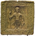 IImage of St.. George of Svaneti 10-11 century - Silver Late 10th or Early 11th century. Svanetia Silver; embossing, chasing. 19 x 18.5cm Museum of History and Ethnography of Svanetia, Mestia.jpeg